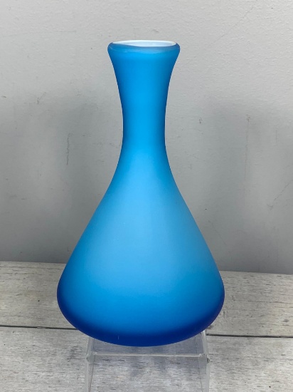 Vintage Imperial Satin Blue Art Glass Vase
