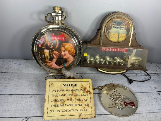 Group of Vintage Budweiser Advertising Bar Signs And More