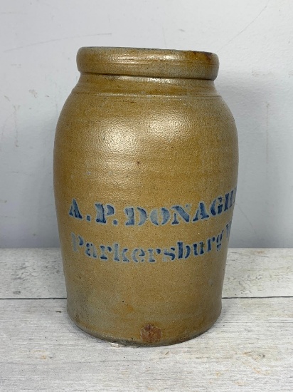 Antique A. P. Donaghho Stoneware Crock, Parkersburg, WV