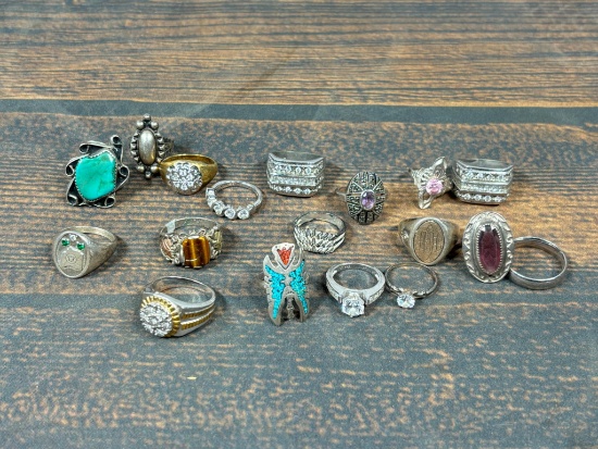 Group Lot of Sterling Silver Rings Including Turquoise 120.4 grams