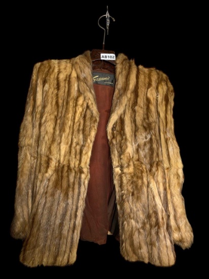 Vintage Green Norfolk Fur Coat With Alberts Furs Advertising Hanger