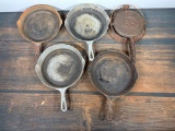Two Griswold Cast Iron Skillets and Two Aluminum Skillets and a Cast Iron Griswold Waffle Maker