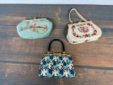 One Beaded and Two Cross-Stitched Vintage Women's Purses
