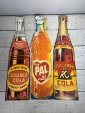 Three Vintage Cardboard Soda Bottles Advertising Signs