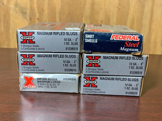 Four Full Boxes of Winchester Super X 12 Gauge 3 inch 1 Ounce Slugs, and More