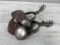 Pair of 19th century Western Spurs with Tooled Leather and Engraved Brand Marks