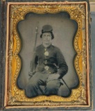 Civil War Tintype - Armed Union Soldier 1/4 plate image Taken in Camp.