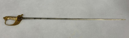 Pre WW1 - WWI Navy Naval Lionhead Sword with Etched Blade British, Italian