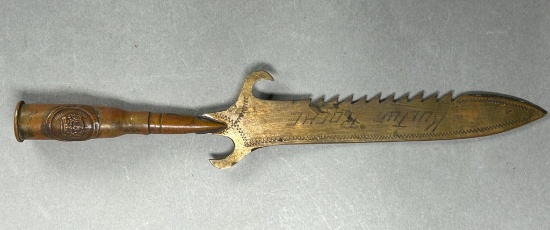 WWI Imperial German Trench Art Letter Opener Knife with Sawback Blade