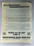 Pre WWII Nazi German Reichstag Elections July 31, 1932 Broadside - Flyer