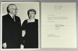 Harry & Bess Truman Photograph with Letter to Recipient on Bess Truman's Stationery
