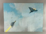 c1970s - Post Vietnam Original Painting - Fighter Jet evading a Missile