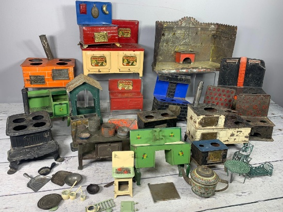 Antique Miniature Stoves and Other Kitchen Related Miniature Dollhouse Furniture and Details