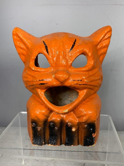 Antique Pulp Orange Cat on Fence Halloween Jack-O-Lantern