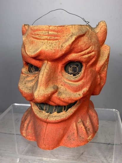 Antique Pulp Orange Devil Head Halloween Jack-O-Lantern