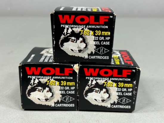 Three Boxes Wolf 7.62 x39mm Ammunition Steel Case