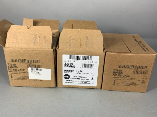 3 Cases 1500 Rounds 9mm Luger Pistol Ammunition Ammo