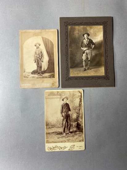 Three Early Western Photographs with Cowboys, Western Soldier