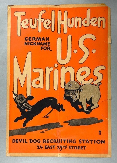 WWI U.S. Marine Corps USMC Recruiting Poster "Teufel Hunden"