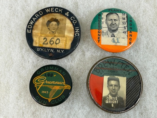 WWII Homefront Defense Plant Photo ID badges & Gun Club Badge
