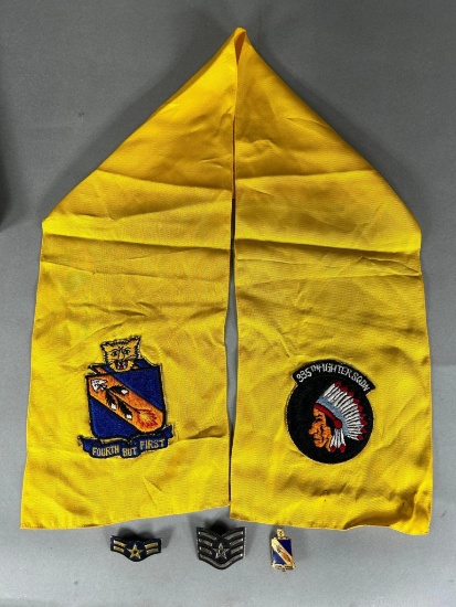 Vietnam War Era U.S. 4th Fighter Group, 355th Fighter Squadron Theater Made Pilot Scarf & Insignia