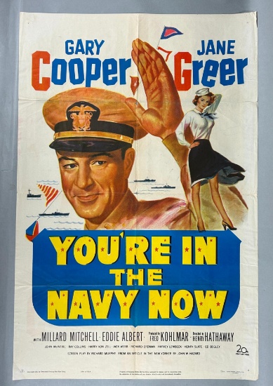 Vintage 1951 Movie Poster "You're in the Navy Now" Gary Cooper Jane Greer Eddie Albert