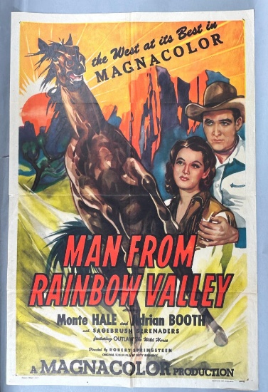 Vintage 1946 Republic Pictures Movie Poster "Man From Rainbow Valley" Monte Hale Adrian Booth