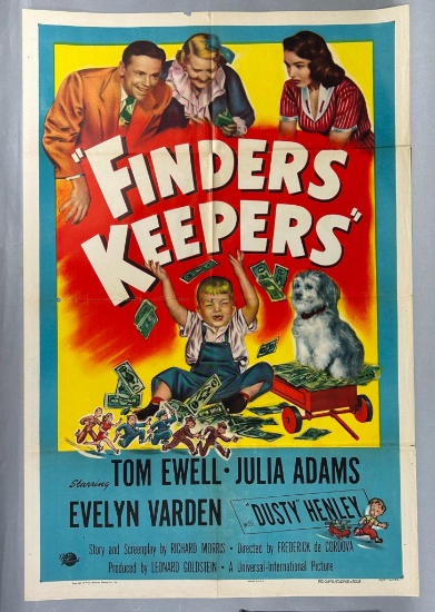 Vintage 1951 Movie Poster "Finders Keepers " Tom Ewell Julia Adams Evelyn Varden