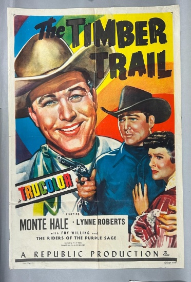 Vintage Movie Poster 1948 " TIMBER TRAIL Monte Hale Lynne Roberts