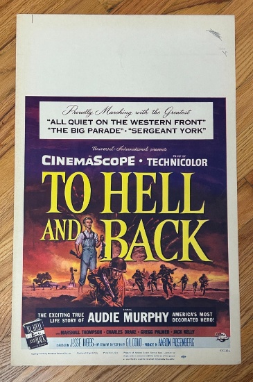 1955 Window Card 14" x 22" Movie Poster TO HELL AND BACK - Life Story of Audie Murphy