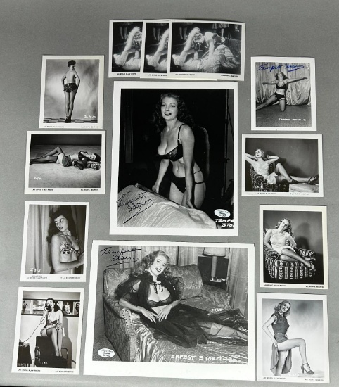 Vintage Pin Up Girl Photo lot - 3 Autographed Tempest Storm Photos & 10 Irving Klaw Pin Up Photos