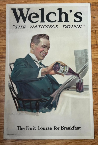 Circa 1920 Advertising Store Counter - Window Broadside - Welch's Grape Juice