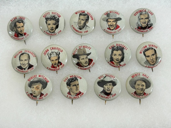 1948 Quaker Oats Movie Star Pin - Button Lot - 14 Buttons
