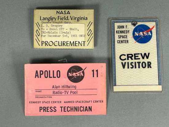 NASA ID Badges for Apollo 11, JFK Space Center, and Langley Field, Virginia