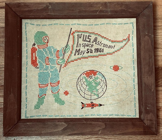 1961 Folk Art Sampler "1st U.S. Astronaut in Space May 5th 1961"