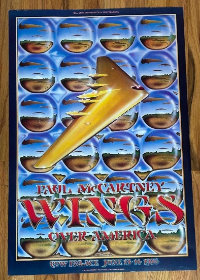 1976 Paul McCartney and Wings WINGS OVER AMERICA Concert Poster Cow Palace San Francisco