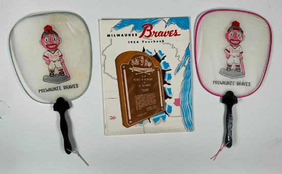 1954 Milwaukee Braves Yearbook & 2 1950s Milwaukee Braves Hand Fans