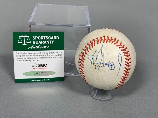 Ken Griffey Jr. & Ken Griffey Sr., signed MLB baseball, SGC, in a display case