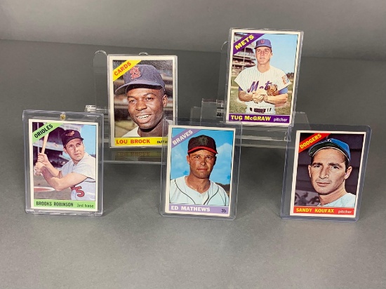 1966 Topps cards: Koufax, B. Robinson, Brock, Matthews, McGraw