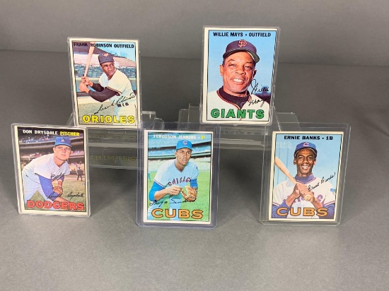 1967 Topps baseball cards: Willie Mays, Ernie Banks, F. Robinson, Drysdale, F. Jenkins