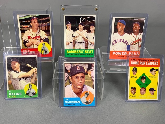 1963 Topps baseball cards: Bombers Best, Kaline, Spahn, Yaz, HR Leaders, Power Plus cards