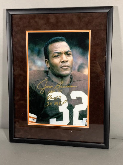 Jim Brown signed 16x20 w/3 stats, SGC authenticated, matted & framed