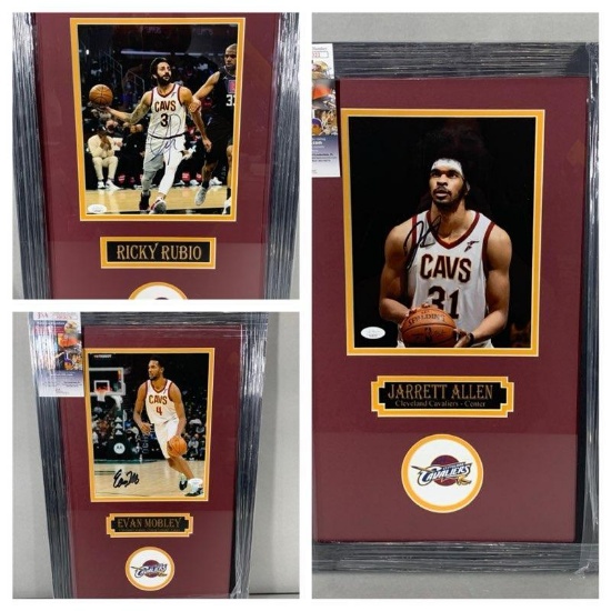 Evan Mobley, Jarrett Allen & Ricky Rubio all signed, matted, framed, JSA