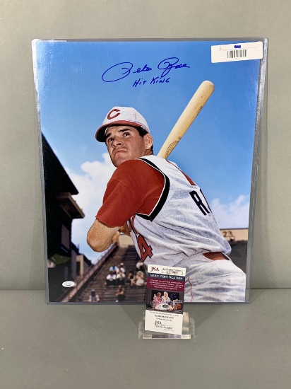 Pete Rose color, signed "Hit King' 16x20, JSA