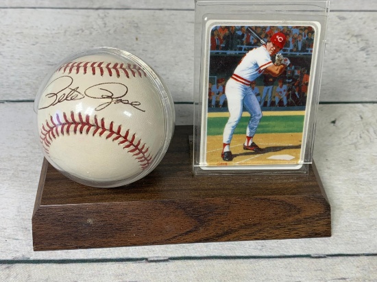 Pete Rose Autographed Baseball with Ceramic Card