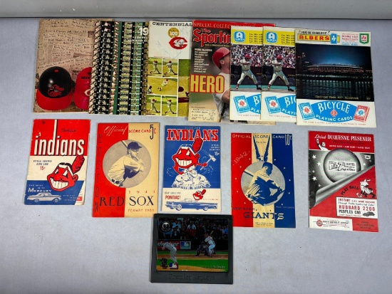 Group of 12 Vintage Cincinnati Reds Scorebooks, World Series Program, Cleveland Indians Scorecards