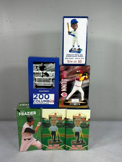 Group of Vintage Bobbleheads and Figures Veeck, Dunn, Owens, Frazier, and Banks