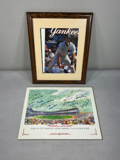 Steve Sax Autographed Yankees Magazine and New York Yankees Autographed Lithograph Print