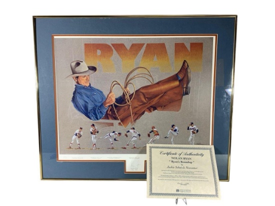 Nolan Ryan matted & framed signed print Double cert: JSA & Letter