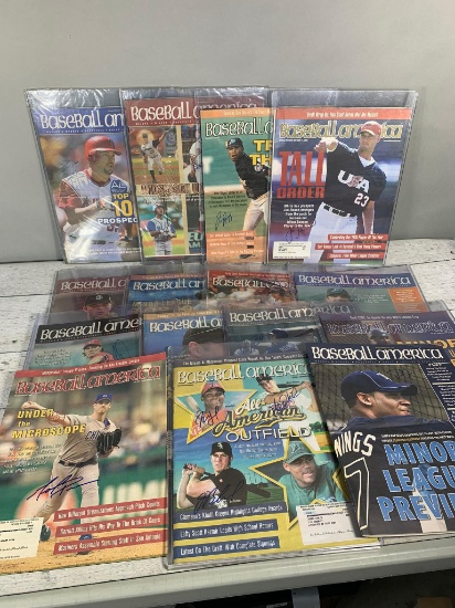 Fifteen Baseball America Magazines with Autographs